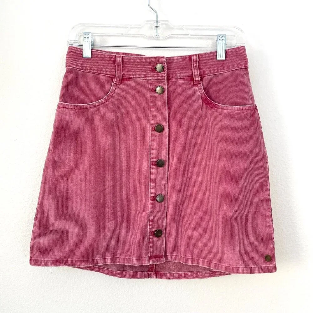 ROXY Womens Medium Unforgettable Fall Dusty Rose Corduroy Button Mini Skirt - Picture 1 of 11